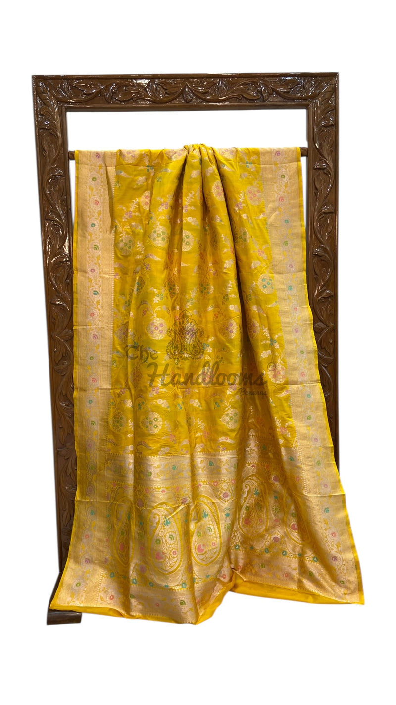 Pure Katan Silk Banarasi Handloom Saree - All Over Jaal Work With Meenakari - The Handlooms