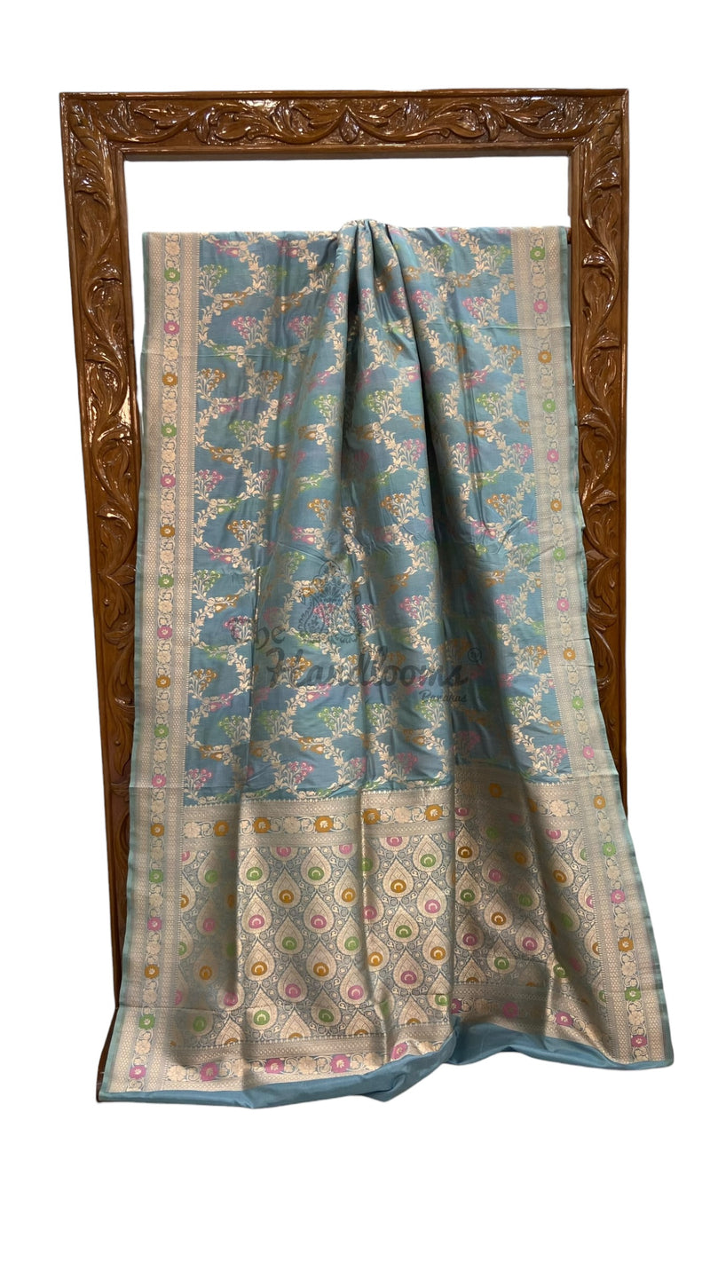 Pure Katan Silk Banarasi Handloom Saree - All Over Jaal Work With Meenakari - The Handlooms