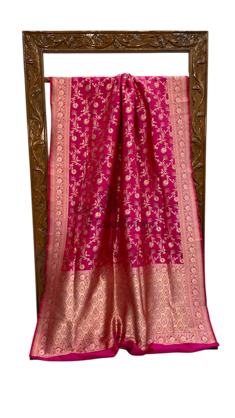 Pure Katan Silk Banarasi Handloom Saree - All Over Jaal Work With Meenakari - The Handlooms