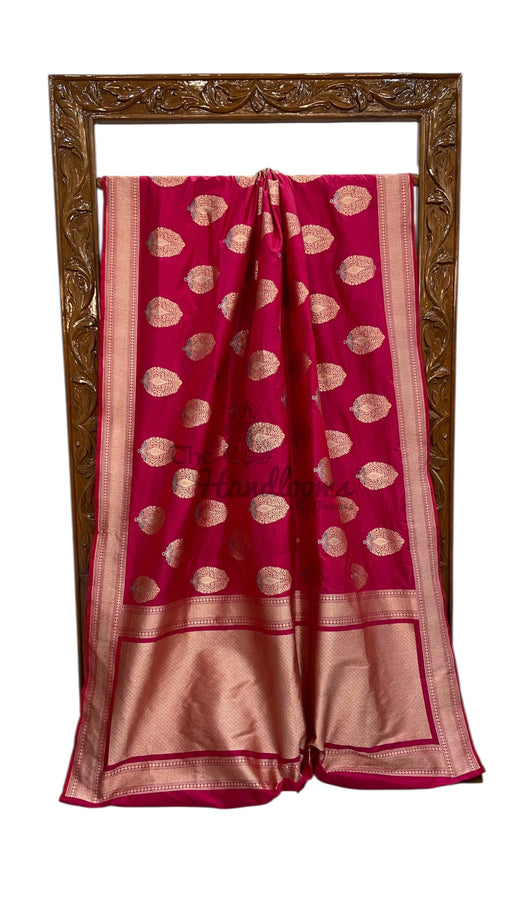 Hot Pink Nita Ambani Pure Katan Silk Banarasi Handloom Saree - All Over Boota Work With Meenakari - The Handlooms