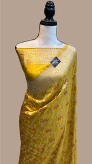 Pure Katan Silk Banarasi Handloom Saree - All over Jaal work with Meenakari - The Handlooms