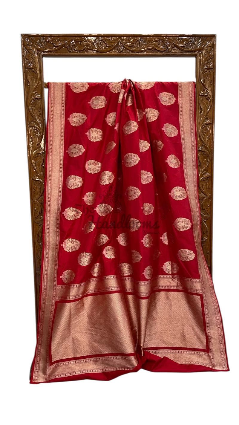 Red Nita Ambani Pure Katan Silk Banarasi Handloom Saree - All Over Boota Work With Meenakari - The Handlooms