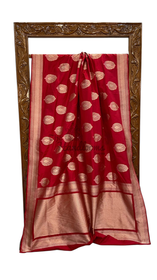 Red Nita Ambani Pure Katan Silk Banarasi Handloom Saree - All Over Boota Work With Meenakari - The Handlooms