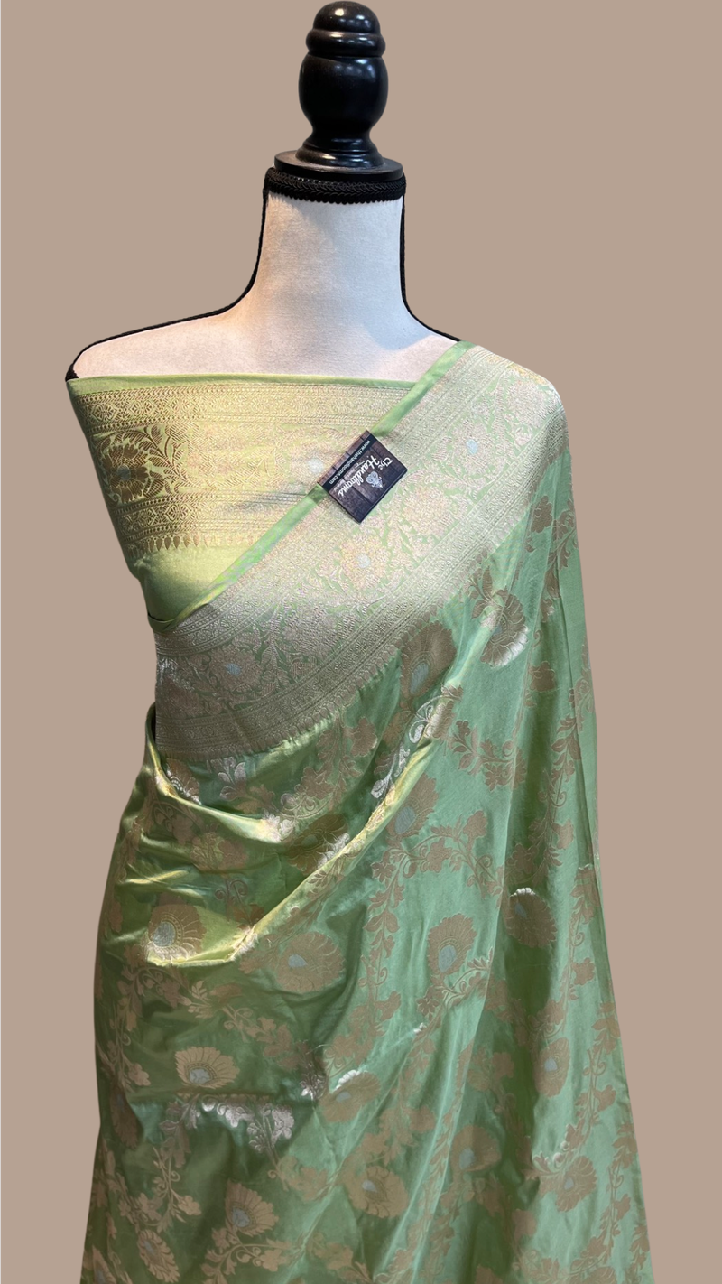 Pure Katan Silk Banarasi Handloom Saree - All over Sona Roopa Jaal Work - The Handlooms