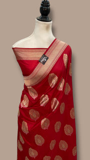 Red Nita Ambani Pure Katan Silk Banarasi Handloom Saree - All Over Boota Work With Meenakari - The Handlooms