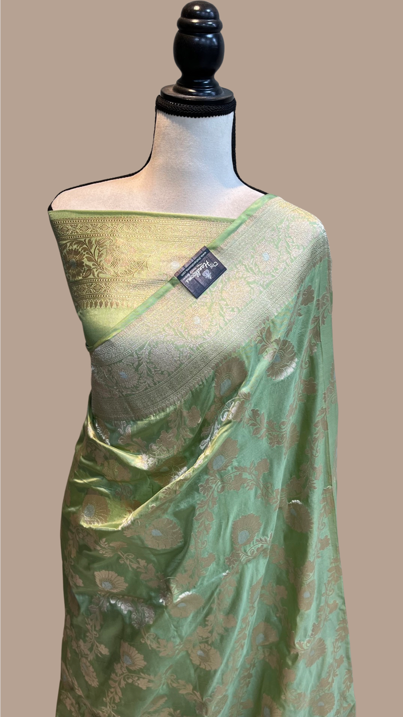 Pure Katan Silk Banarasi Handloom Saree - All over Sona Roopa Jaal Work - The Handlooms