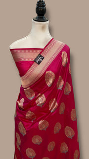 Hot Pink Nita Ambani Pure Katan Silk Banarasi Handloom Saree - All Over Boota Work With Meenakari - The Handlooms
