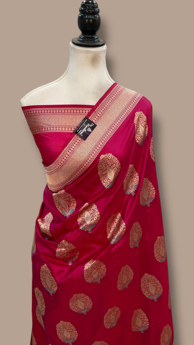 Hot Pink Nita Ambani Pure Katan Silk Banarasi Handloom Saree - All Over Boota Work With Meenakari - The Handlooms