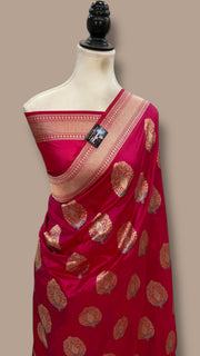 Hot Pink Nita Ambani Pure Katan Silk Banarasi Handloom Saree - All Over Boota Work With Meenakari - The Handlooms