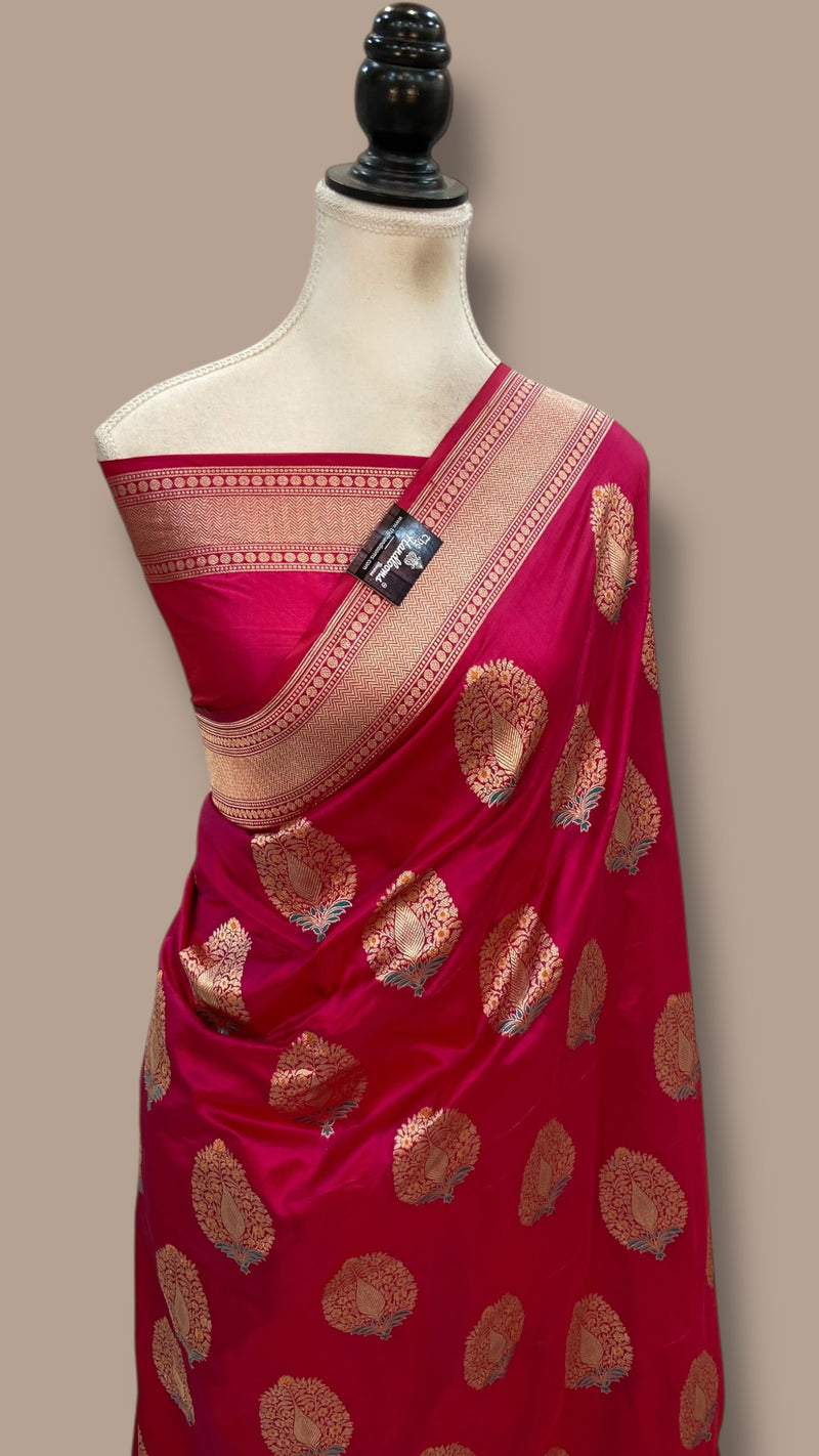 Hot Pink Nita Ambani Pure Katan Silk Banarasi Handloom Saree - All Over Boota Work With Meenakari - The Handlooms
