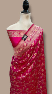 Pure Katan Silk Banarasi Handloom Saree - All Over Jaal Work With Meenakari - The Handlooms