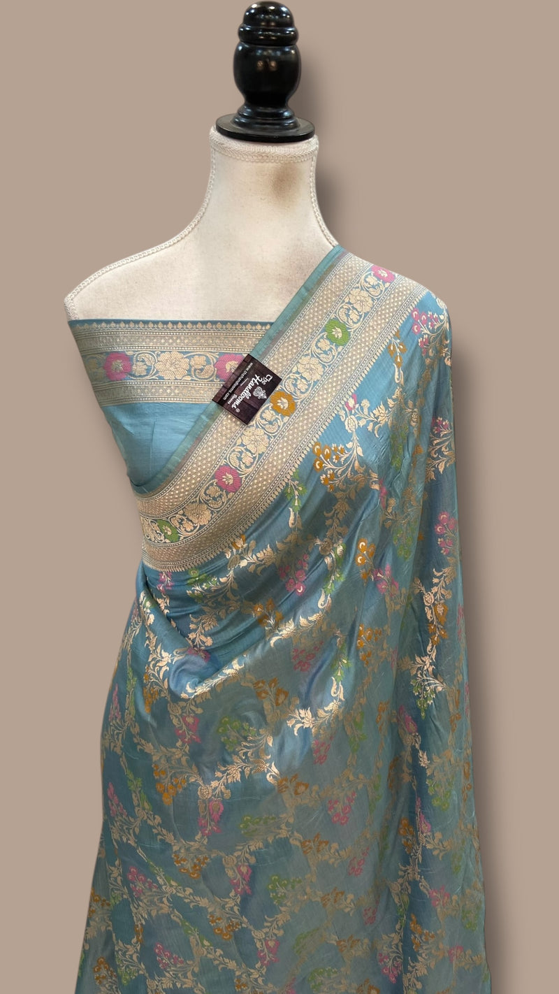 Pure Katan Silk Banarasi Handloom Saree - All Over Jaal Work With Meenakari - The Handlooms