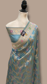 Pure Katan Silk Banarasi Handloom Saree - All Over Jaal Work With Meenakari - The Handlooms