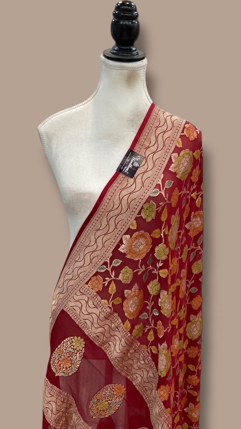 Pure Khaddi Georgette Handloom Banarasi Dupatta - The Handlooms