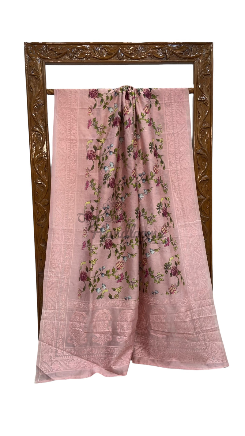 Pure Chiniya Silk Handloom Banarasi Saree With Chikankari - The Handlooms