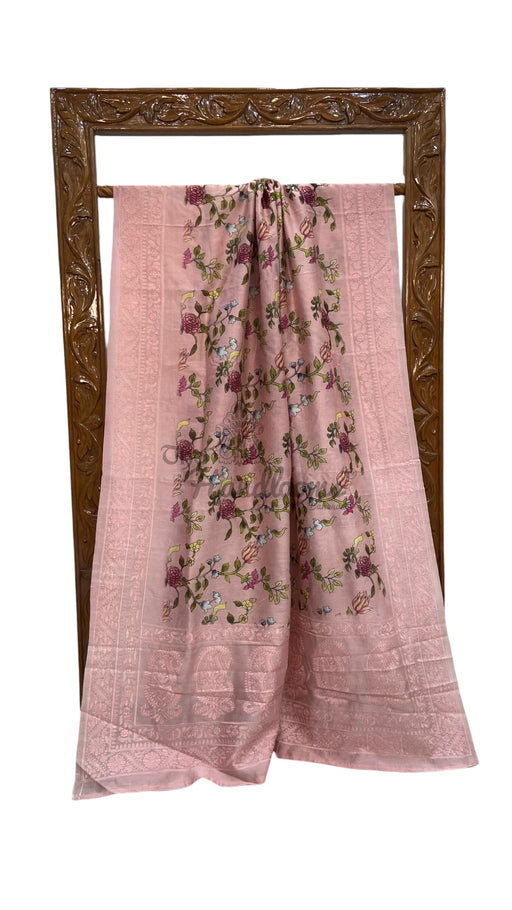 Pure Chiniya Silk Handloom Banarasi Saree With Chikankari - The Handlooms