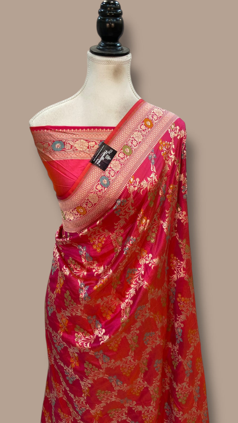 Pure Katan Silk Banarasi Handloom Saree - All Over Jaal Work With Meenakari - The Handlooms