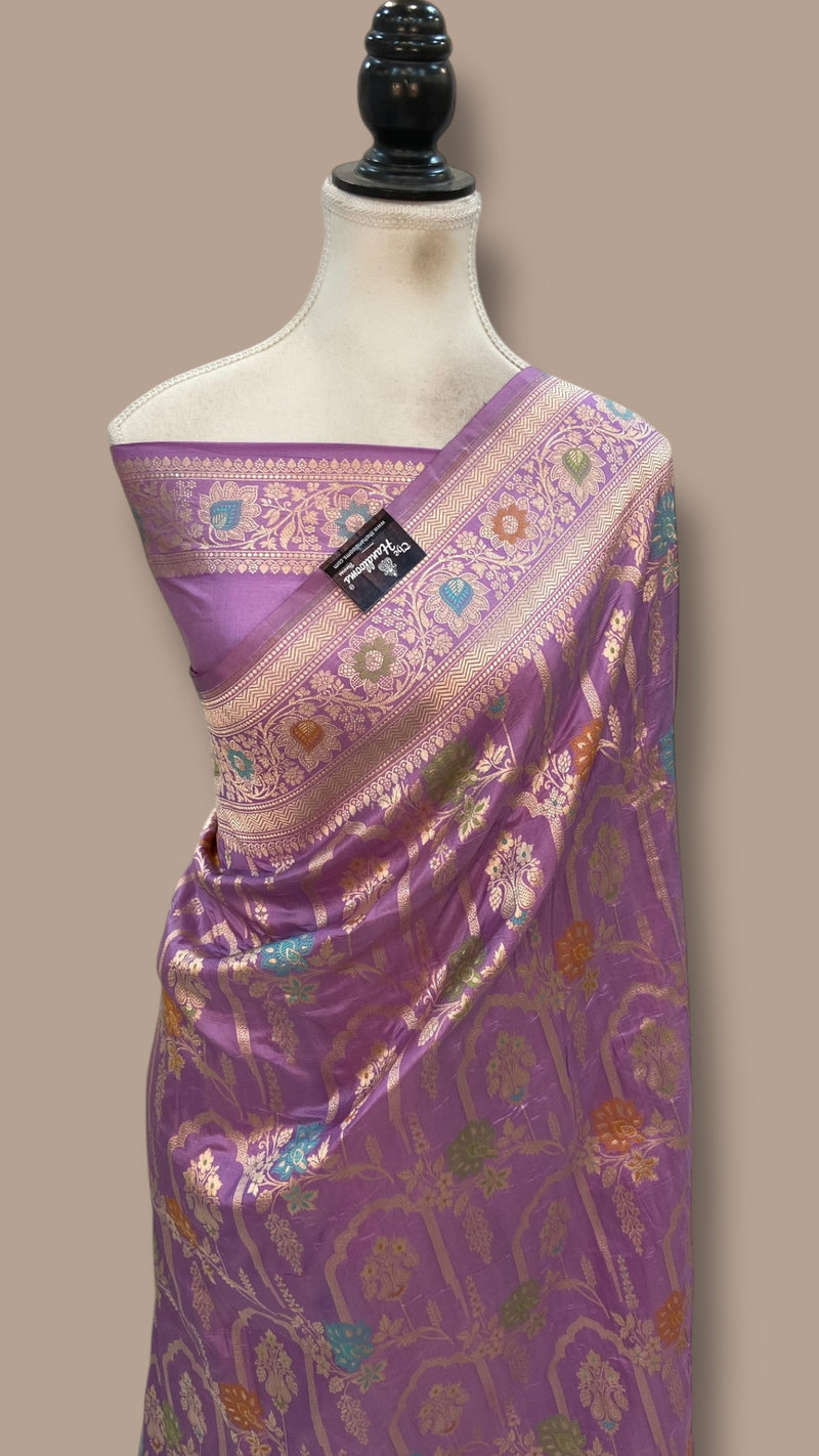 Pure Katan Silk Banarasi Handloom Saree - All Over Jaal Work With Meenakari - The Handlooms