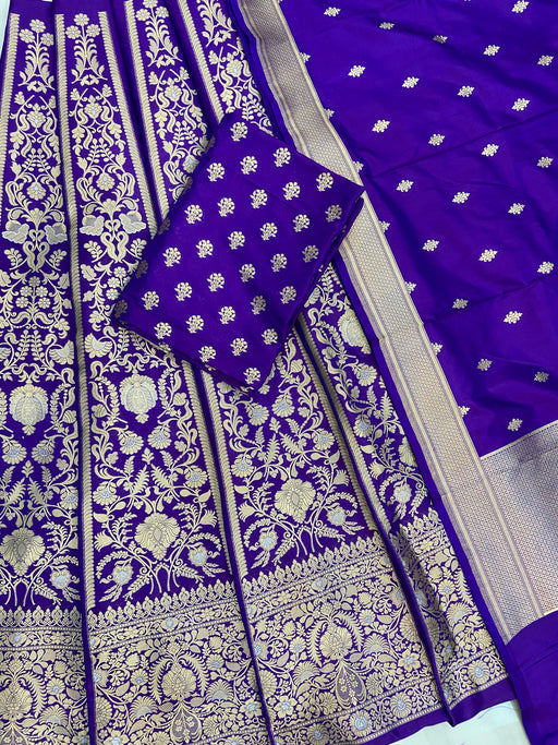 Pure Katan Silk Handloom Banarasi Lehenga All Over Sona Roopa Jaal Work - The Handlooms