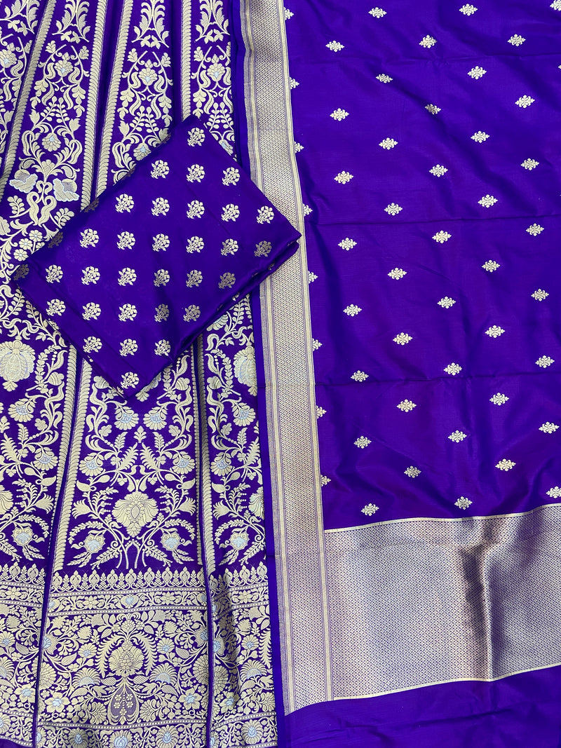 Pure Katan Silk Handloom Banarasi Lehenga All Over Sona Roopa Jaal Work - The Handlooms