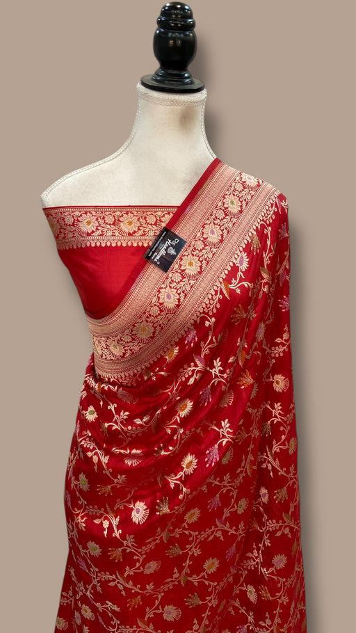 Pure Katan Silk Banarasi Handloom Saree - All Over Jaal Work With Meenakari - The Handlooms