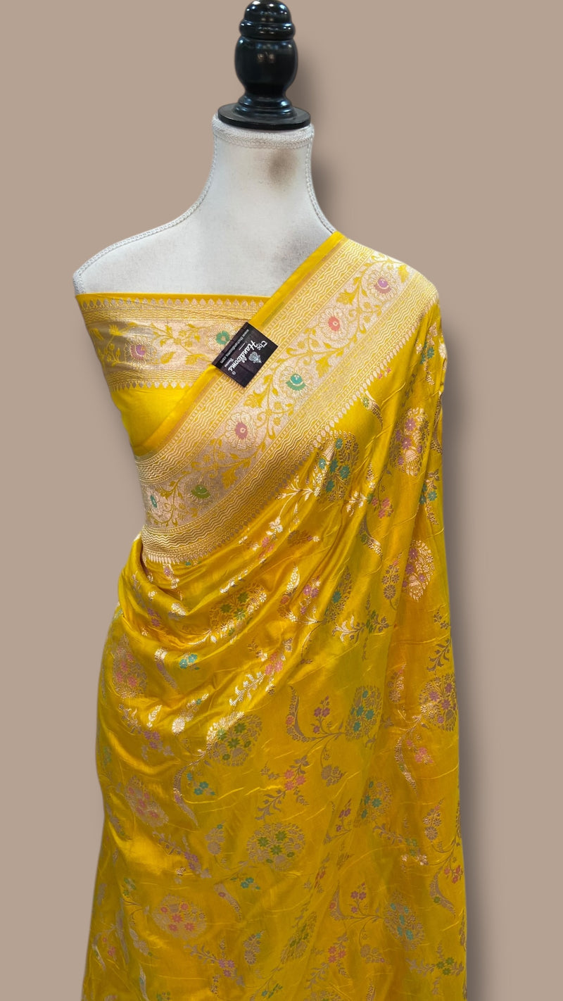 Pure Katan Silk Banarasi Handloom Saree - All Over Jaal Work With Meenakari - The Handlooms