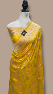 Pure Katan Silk Banarasi Handloom Saree - All Over Jaal Work With Meenakari - The Handlooms