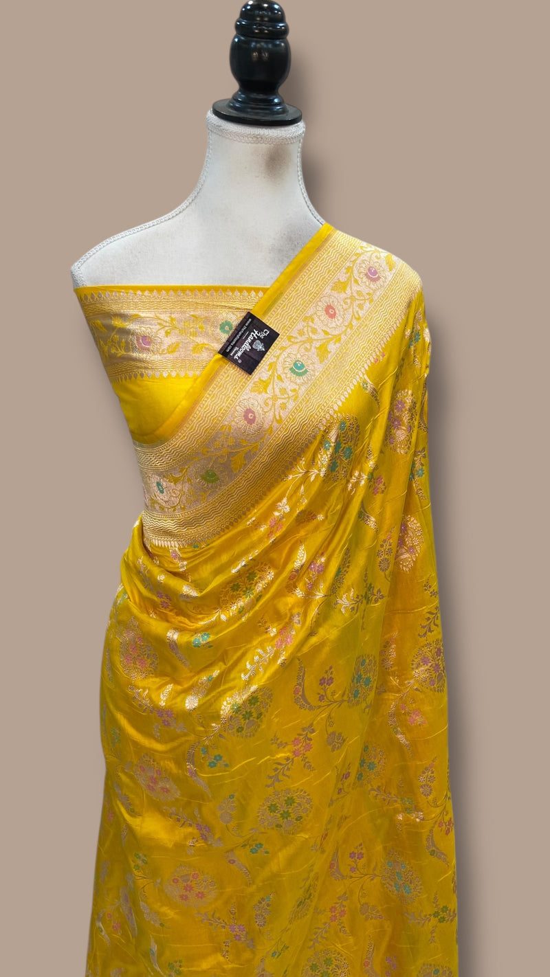 Pure Katan Silk Banarasi Handloom Saree - All Over Jaal Work With Meenakari - The Handlooms