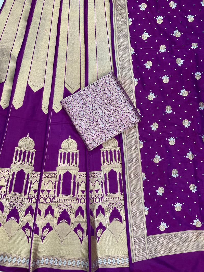 Pure Katan Silk Handloom Banarasi Lehenga All Over Sona Roopa Jaal Work - The Handlooms