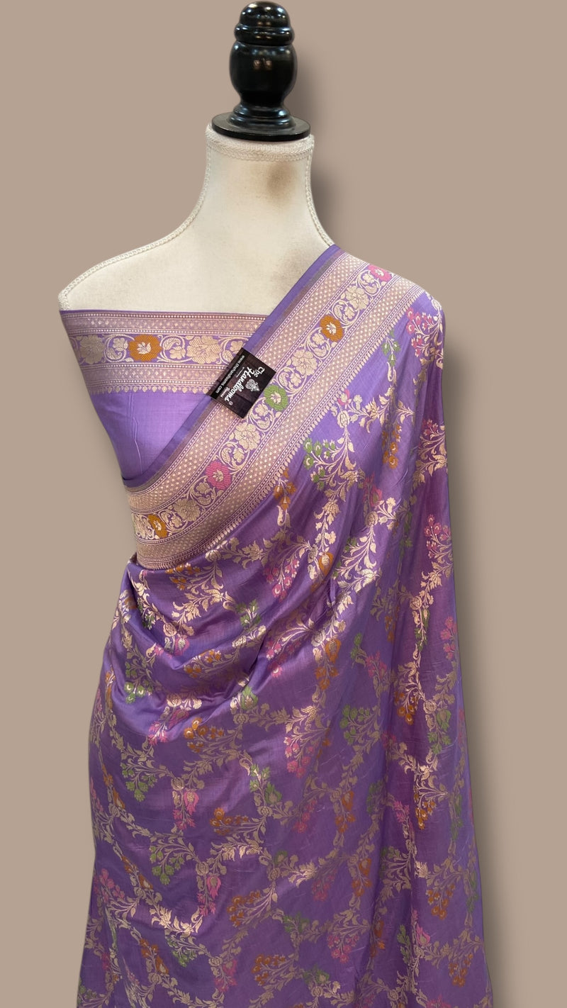Pure Katan Silk Banarasi Handloom Saree - All Over Jaal Work With Meenakari - The Handlooms