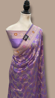 Pure Katan Silk Banarasi Handloom Saree - All Over Jaal Work With Meenakari - The Handlooms