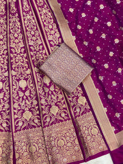 Pure Katan Silk Handloom Banarasi Lehenga All Over Sona Roopa Jaal Work - The Handlooms
