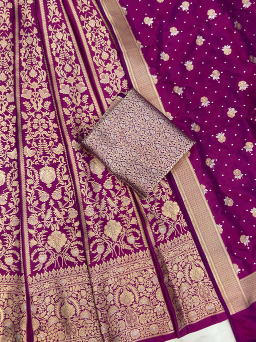 Pure Katan Silk Handloom Banarasi Lehenga All Over Sona Roopa Jaal Work - The Handlooms
