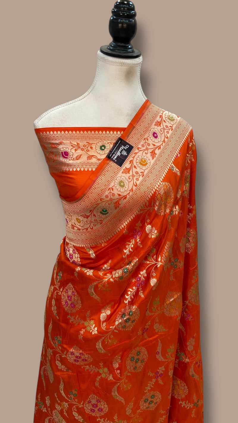 Pure Katan Silk Banarasi Handloom Saree - All Over Jaal Work With Meenakari - The Handlooms