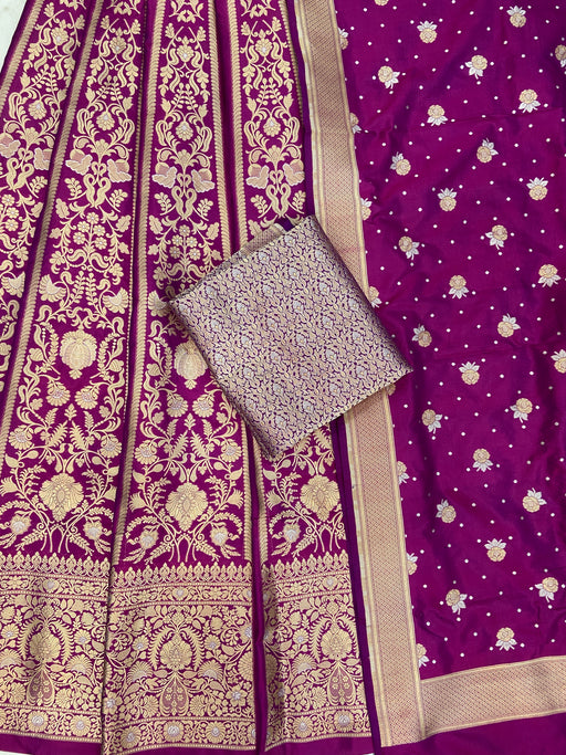 Pure Katan Silk Handloom Banarasi Lehenga All Over Sona Roopa Jaal Work - The Handlooms