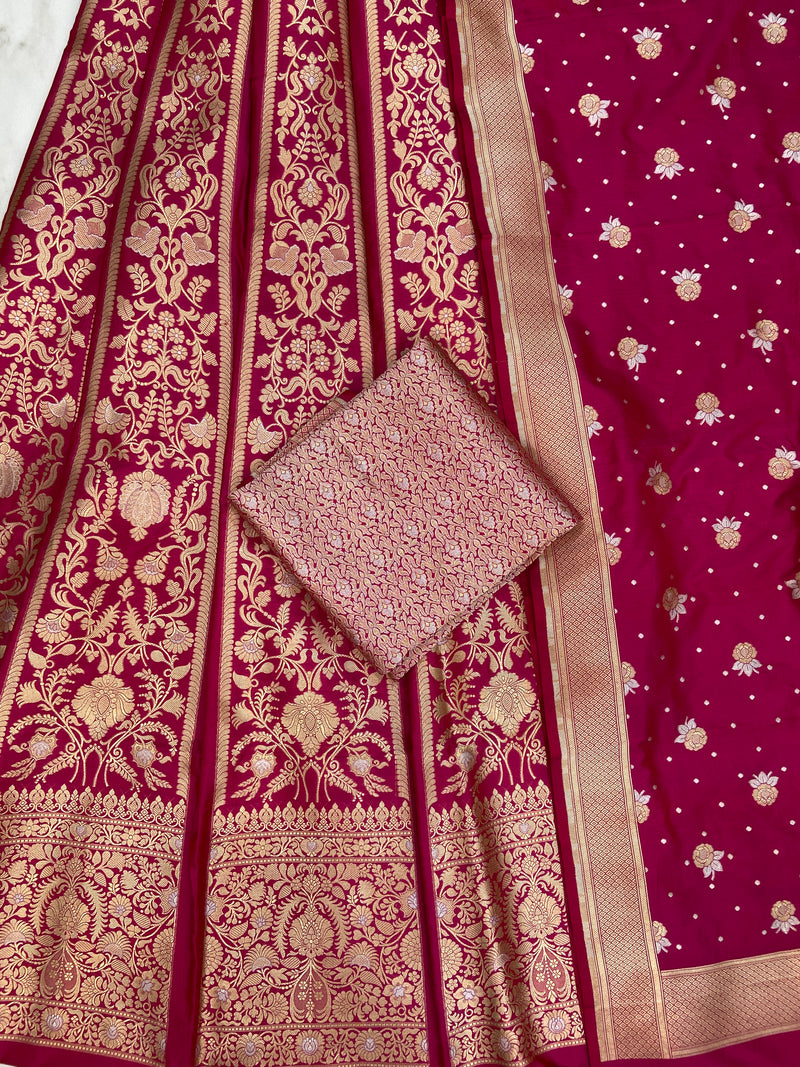 Pure Katan Silk Handloom Banarasi Lehenga All Over Sona Roopa Jaal Work - The Handlooms