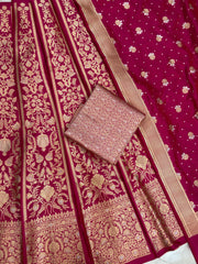 Pure Katan Silk Handloom Banarasi Lehenga All Over Sona Roopa Jaal Work - The Handlooms
