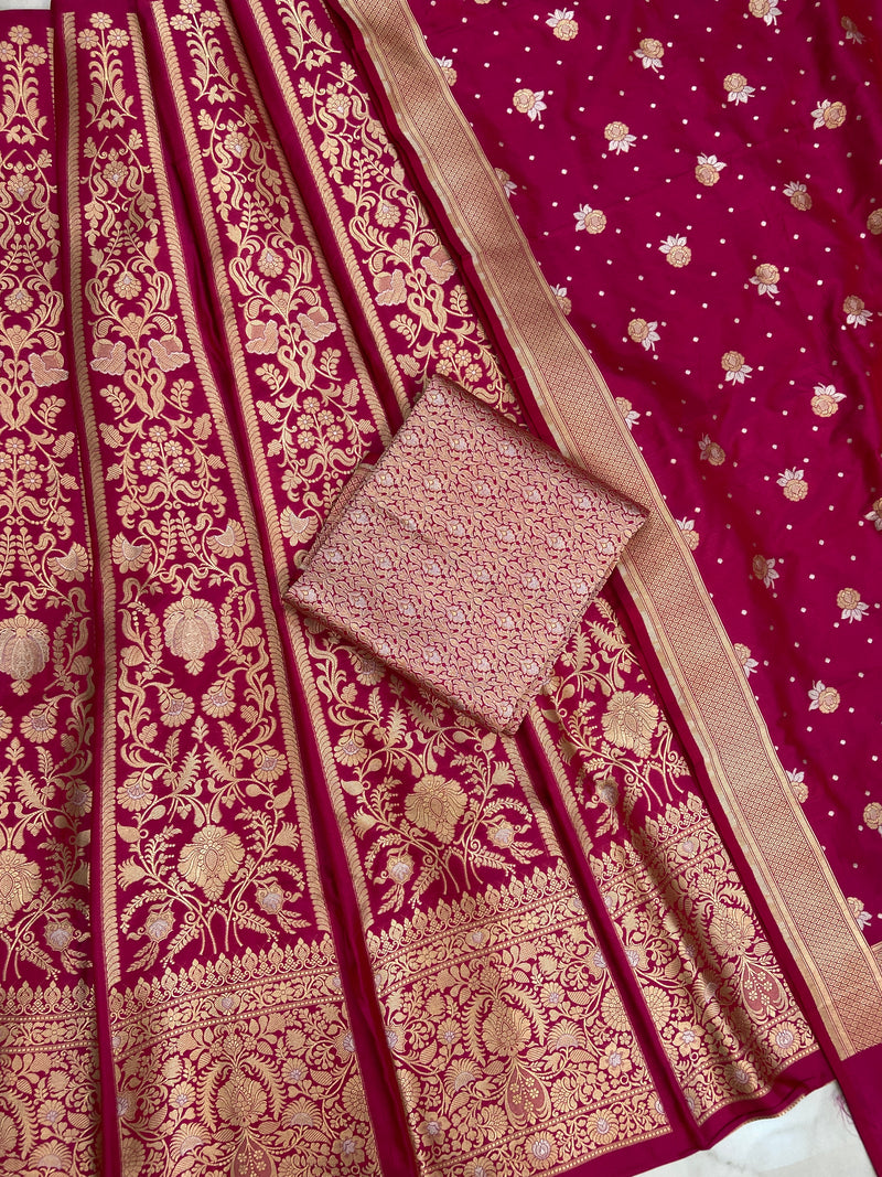 Pure Katan Silk Handloom Banarasi Lehenga All Over Sona Roopa Jaal Work - The Handlooms