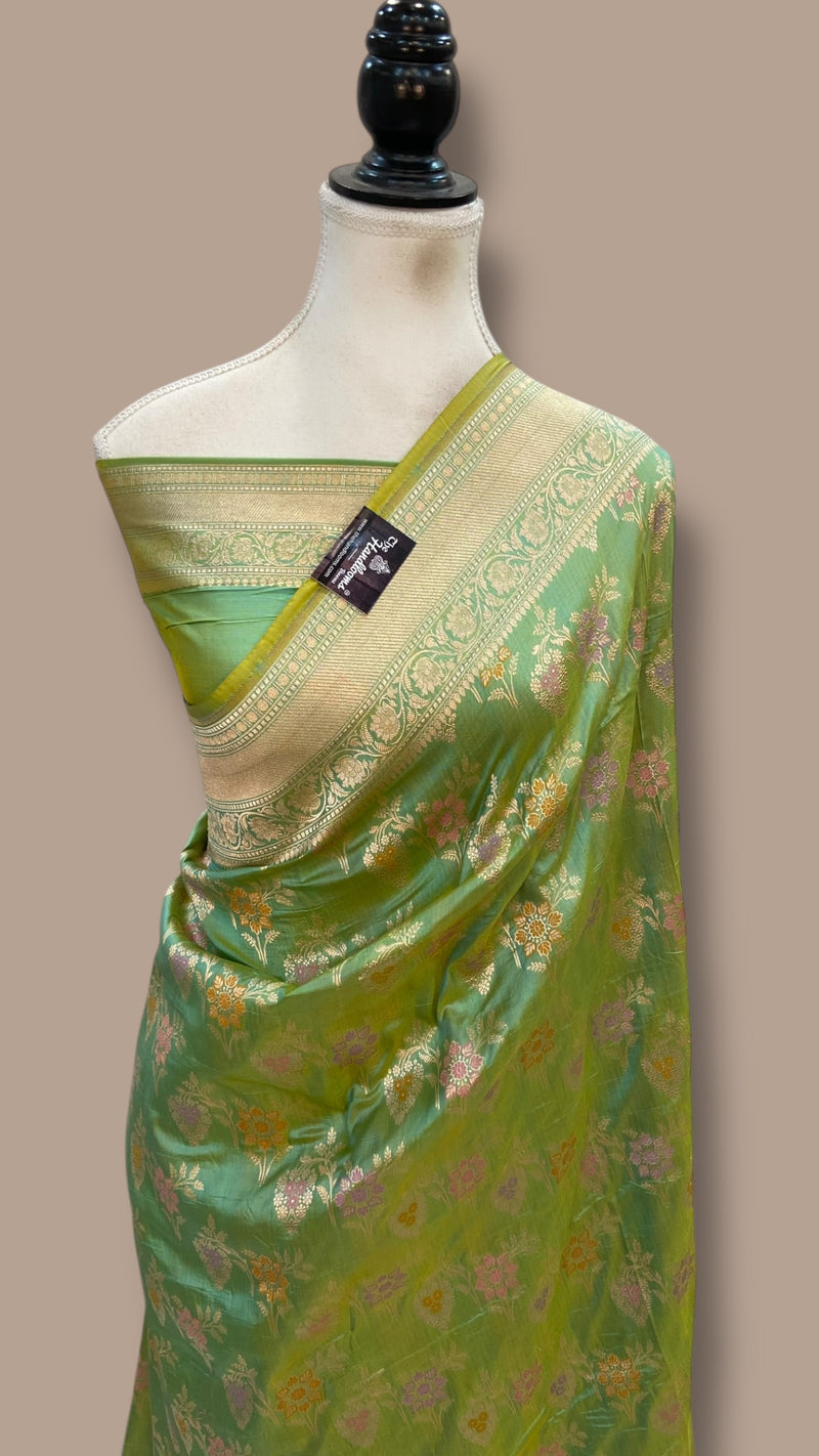 Pure Katan Silk Banarasi Handloom Saree - All Over Jaal Work With Meenakari - The Handlooms