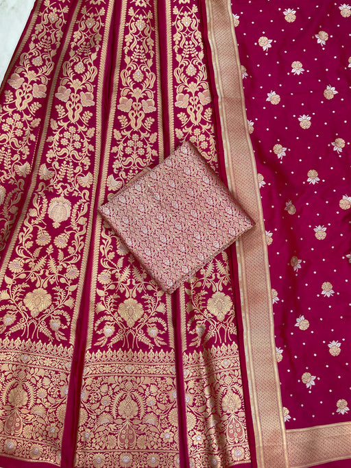 Pure Katan Silk Handloom Banarasi Lehenga All Over Sona Roopa Jaal Work - The Handlooms