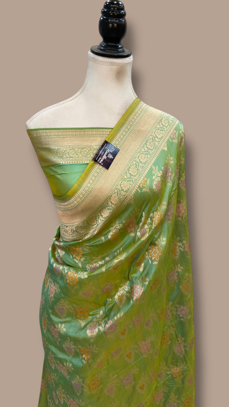 Pure Katan Silk Banarasi Handloom Saree - All Over Jaal Work With Meenakari - The Handlooms