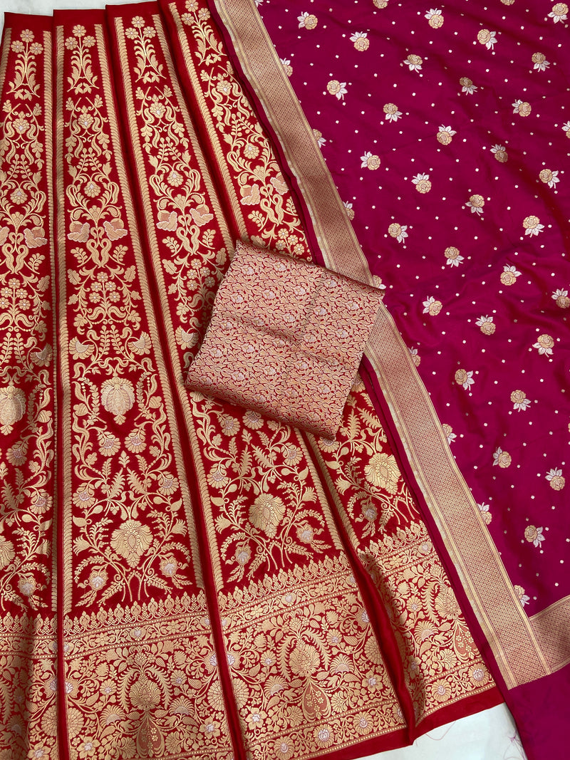 Pure Katan Silk Handloom Banarasi Lehenga All Over Sona Roopa Jaal Work - The Handlooms