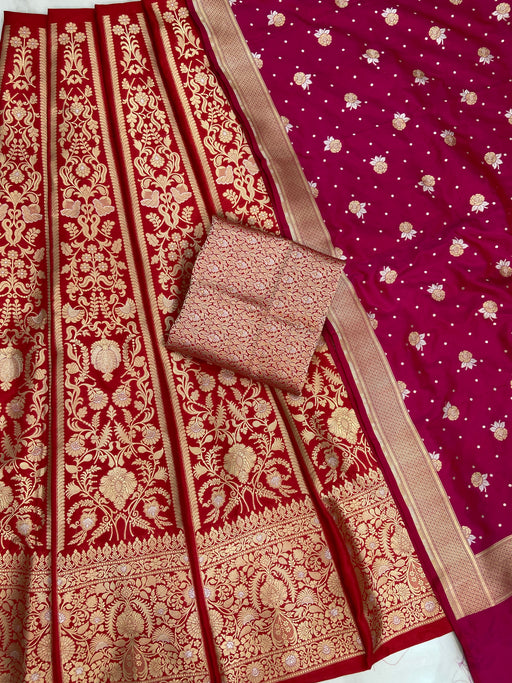 Pure Katan Silk Handloom Banarasi Lehenga All Over Sona Roopa Jaal Work - The Handlooms