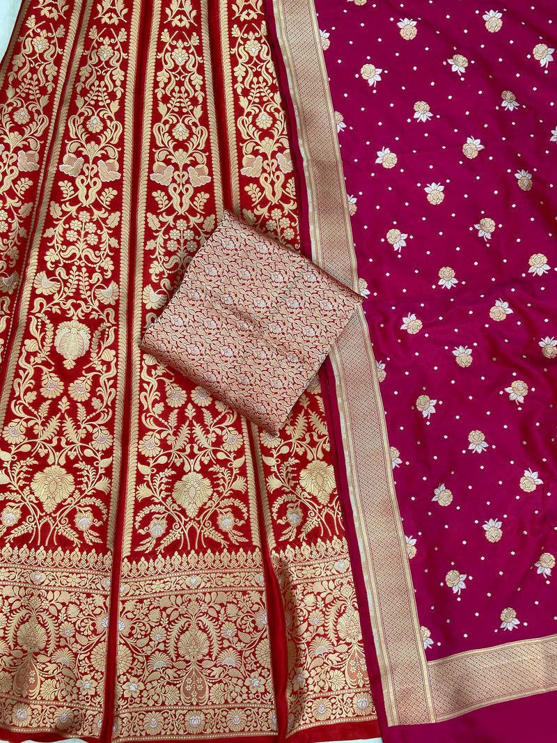 Pure Katan Silk Handloom Banarasi Lehenga All Over Sona Roopa Jaal Work - The Handlooms