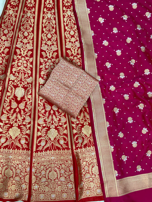 Pure Katan Silk Handloom Banarasi Lehenga All Over Sona Roopa Jaal Work - The Handlooms