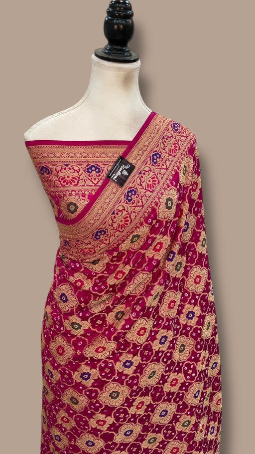 Dupion Silk Bandhej Banarasi Saree - Meenakari - The Handlooms