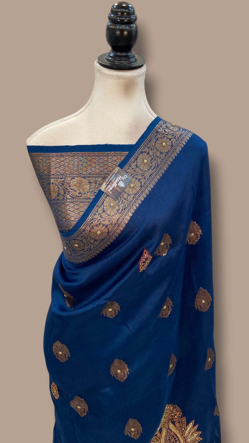 Pure Kora Silk Handloom Banarasi Saree - Handwork