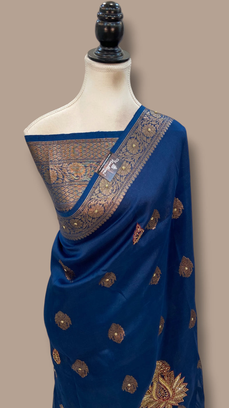 Pure Kora Silk Handloom Banarasi Saree - Handwork