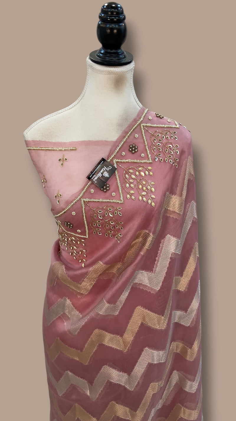 Pure Kora Silk Handloom Banarasi Saree - Handwork
