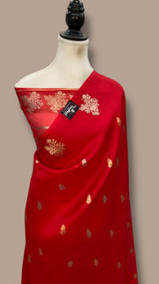 Red Pure Kora Silk Handloom Banarasi Saree - The Handlooms